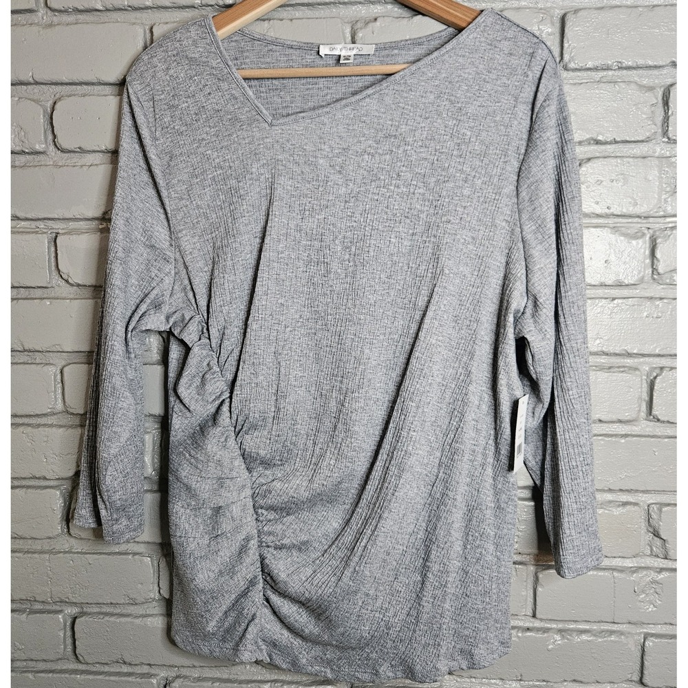 The Daily Thread Women's Grey Assymmetrical 3/4‎ Sleeved Smocked Top Size XL